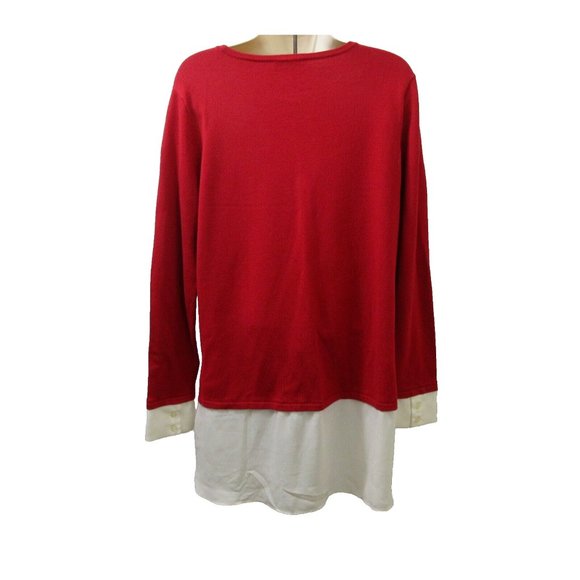 Susan Graver Red Sweater with White Under Blouse Sz Medium Layered 2-Piece Look - Picture 2 of 6